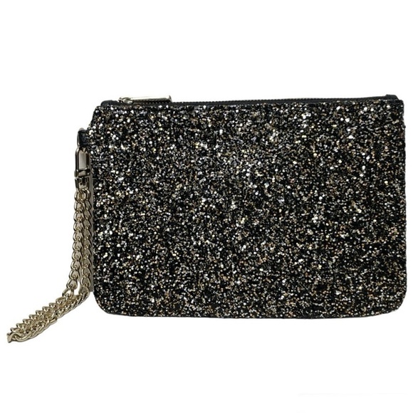 EXPRESS Y2K Gold Silver Black Glitter Sparkle Zip Wristlet Clutch - Picture 2 of 16